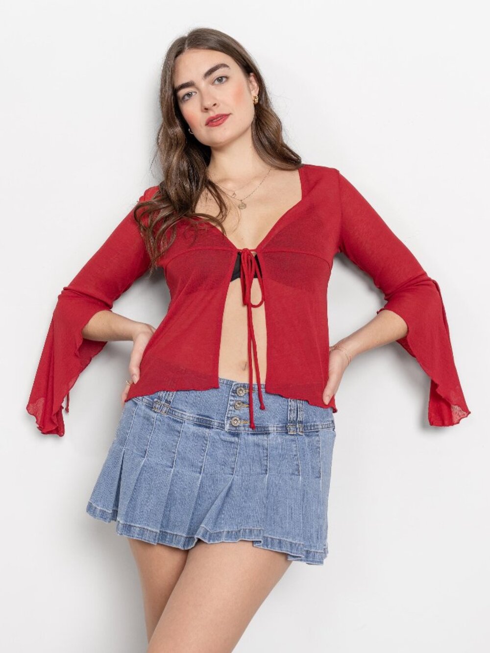Y2K Angels Pleated Denim Mini Skirt: Stretchy Low Rise (Size 11/12)